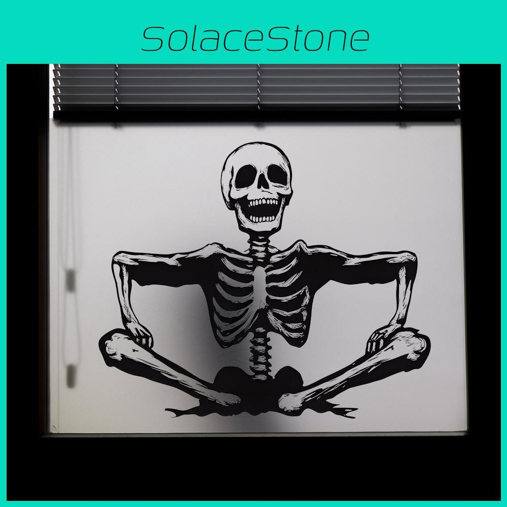 Halloween Smiling Skeleton Glass Showcase Bedroom Home Decoration Wall Stickers