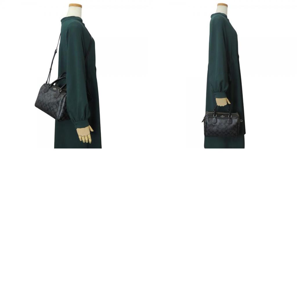 Bolsa de Mão COACH Usada F32203 Lona revestida de PVC Signature/couro cinza preto Ombro