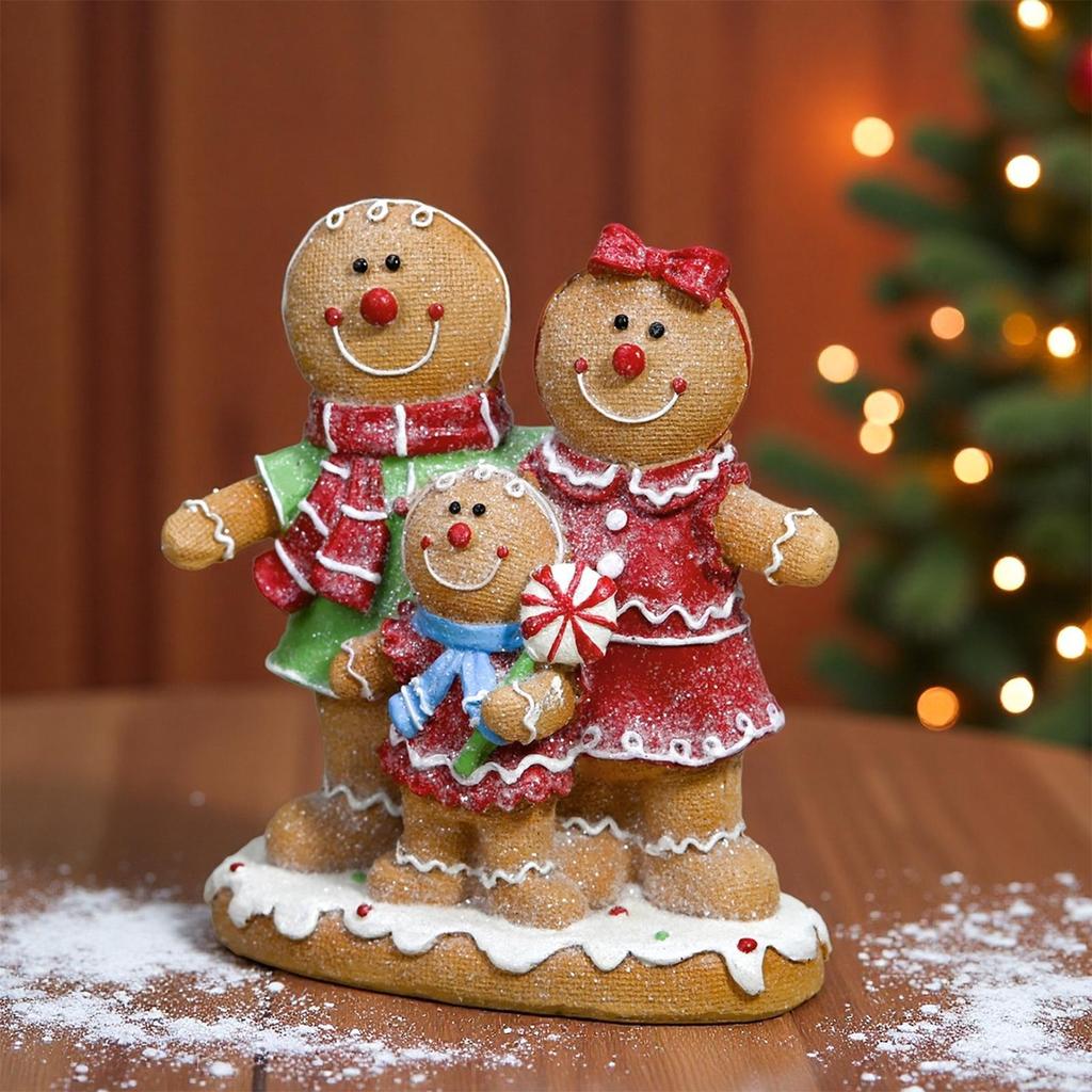 Christmas Gingerbread Figurine Decoration Resin Boy Girl Family Statue Ornaments Christmas Gingerbread Man Decor For Living Room