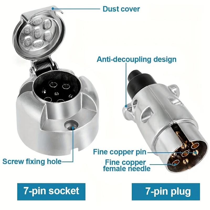 7 Pin Towbar Trailer Socket Metal Aluminium Alloy Towing 12V Round Adapter Car Lights Connectors for Boats Truck Caravan