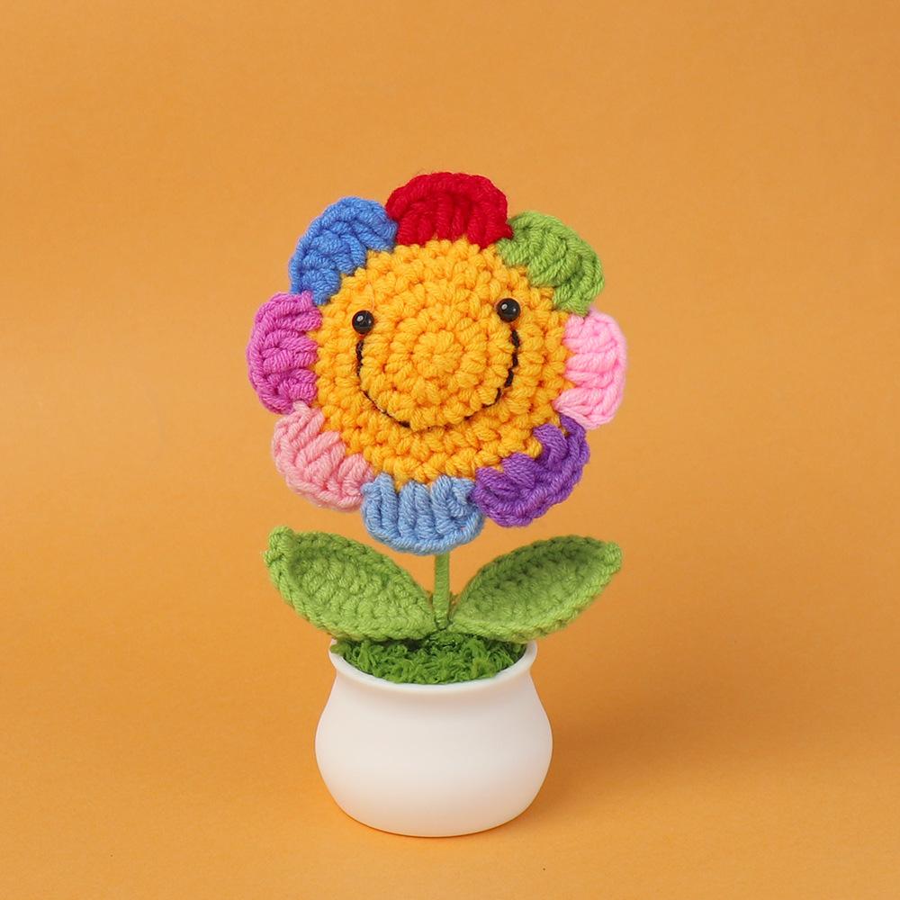 Hand-Knitted Wool Fake Flowers Set: Sunflower, Carnation, Tulip - Desktop Decor, Teacher/Student Gift, Everlasting Bouquet