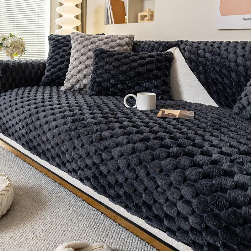 1Pcs Winter Thick Warm Plush Sofa Cover Anti Slip Cat Scratch Simple Solid Color Universal Dustproof Seat Cushion Home Decor
