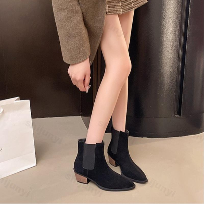 Fashion Fashion Retro Women's Leopard Designed Casual Short Boots 2025 Autumn Pointed Head Comfortable Versatile Coarse Heel Ankle Boots