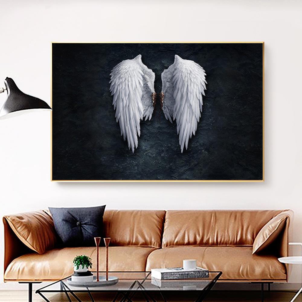 Arte mural de estética abstracta nórdica con alas de ángel, óleo sobre lienzo en HD, pósteres e impresiones para decoración del hogar, dormitorio y sala de estar, regalos.