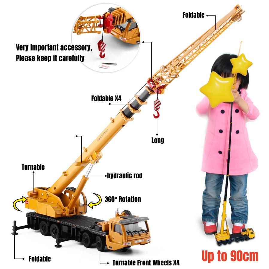 1/55 Wheeled Truck Ladder Crane Car Toy for Children Diecast Miniature Vehicle Engineering Model Collection Gift for Boys