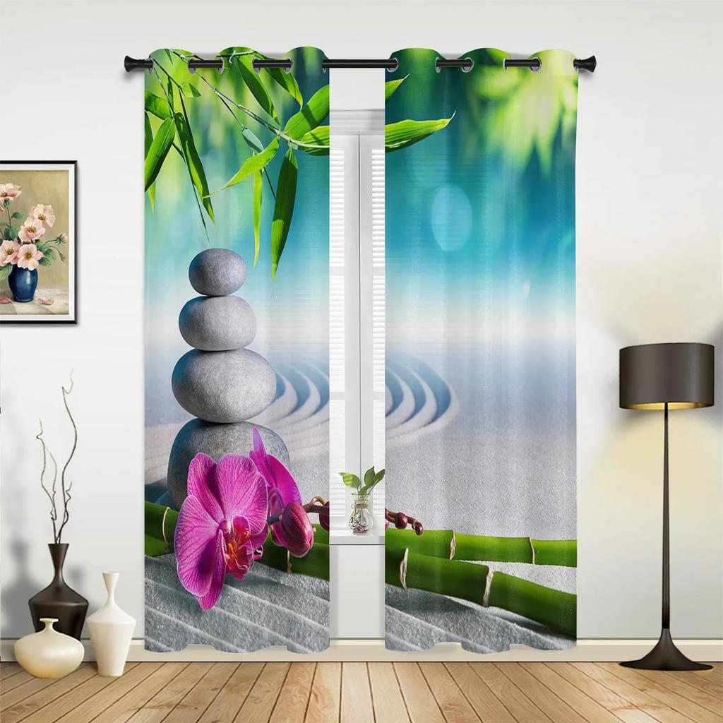 Flower Stone Pink Orchid Reflection White Curtains for Bedroom Living Room Drapes Kitchen Children Window Curtain Home Decor