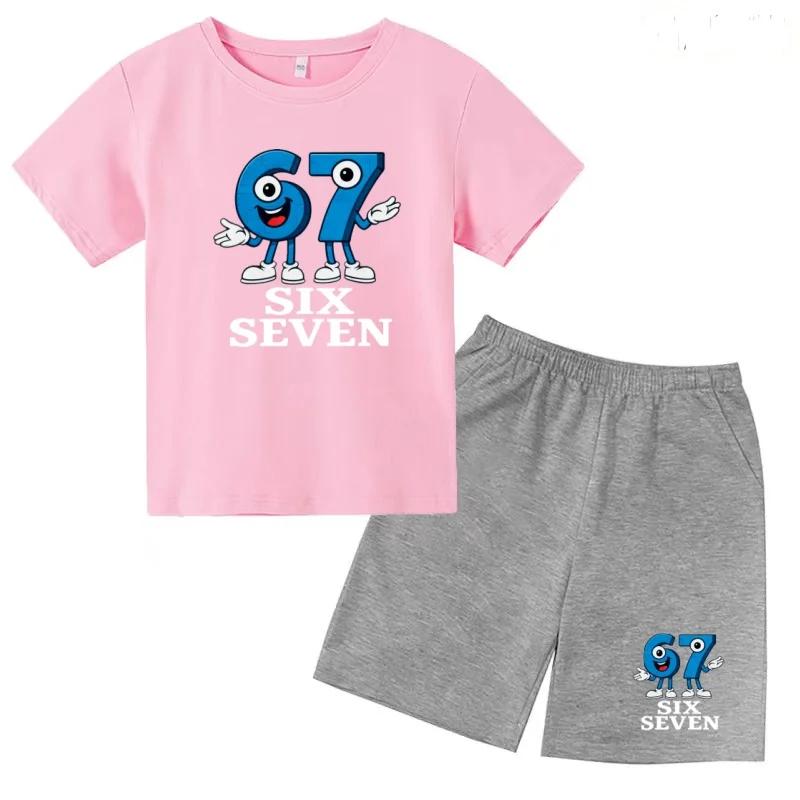 Children Summer Six Seven Cartoon Print Casual Set Clothes T-shirt+Shorts 2P Charming Boy Girl Toddler 3-12 Yrs Short-sleeved