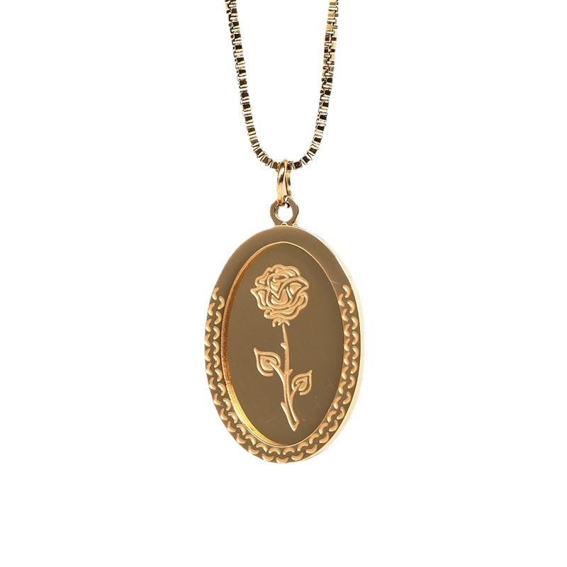 Retro Titanium Steel Floral Pendant Chain With Double Layer Pattern For Casual Wear