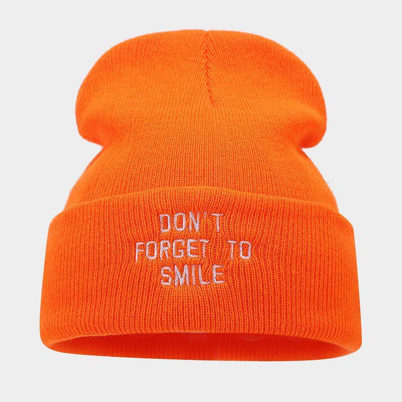 Trendy Brand Fashion Letter Embroidery Knitted Pullover Hat Women's Personality Simple Curling Heap Hat Men's Cold Hat