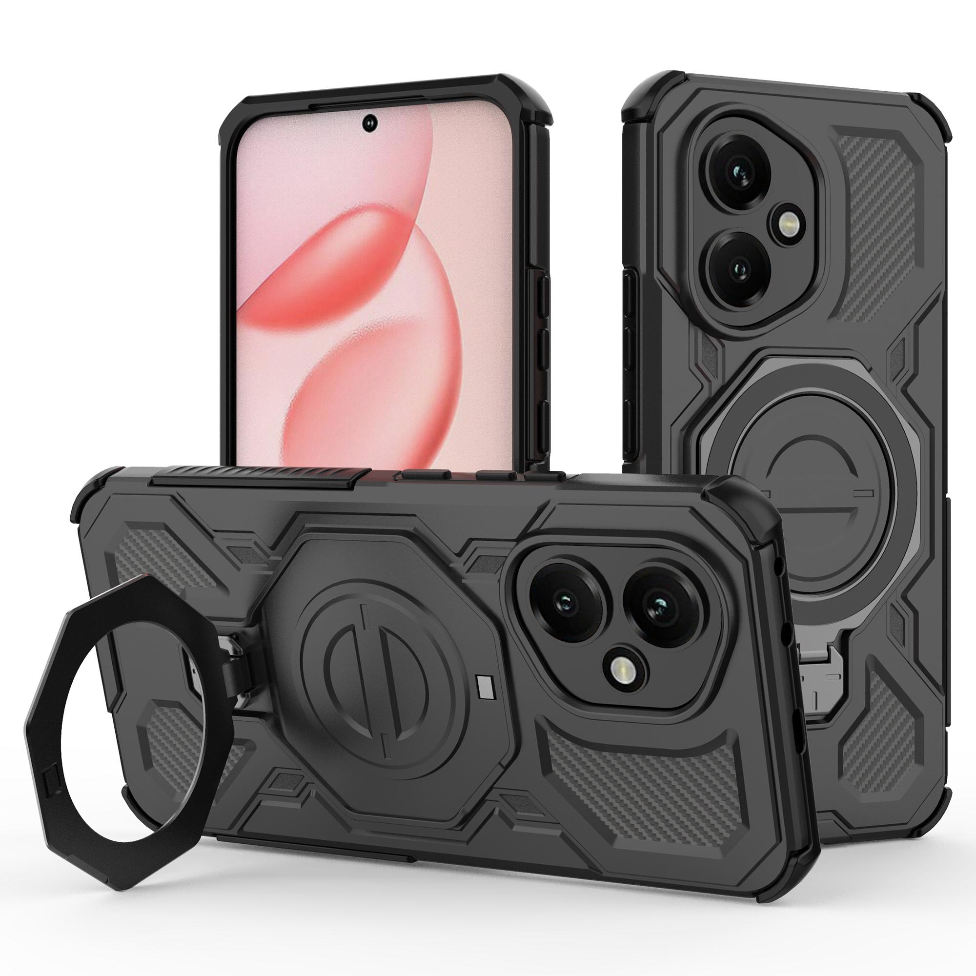 

Для Honor 400 5G (Глобальный) Магнитный чехол Вращающаяся металлическая подставка Ударопрочная задняя крышка для телефона из ПК+ТПУ Black