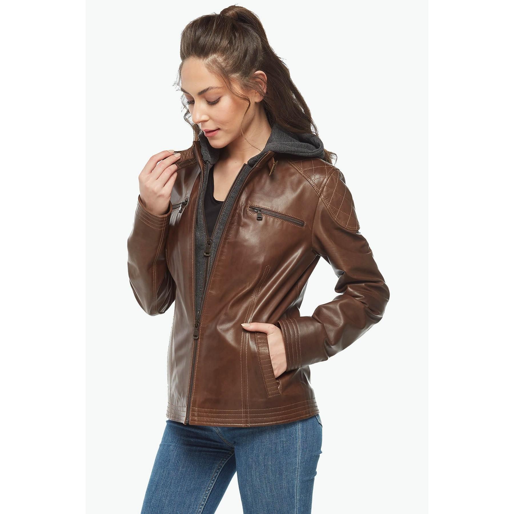 

Коричневое кожаное пальто Grease с капюшоном