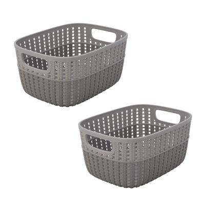 Pacote com 2 Cestos de Armazenamento Decorativos de Plástico Portátil Leve com Alças Organização para Casa Escritório Brinquedo Revista Armário