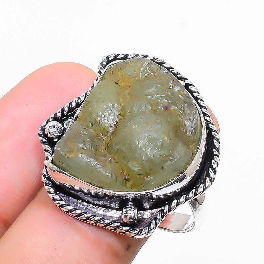 

Подарочное кольцо ручной работы из стерлингового серебра 925 пробы с натуральным драгоценным камнем пренитом, размер 9 g7B52