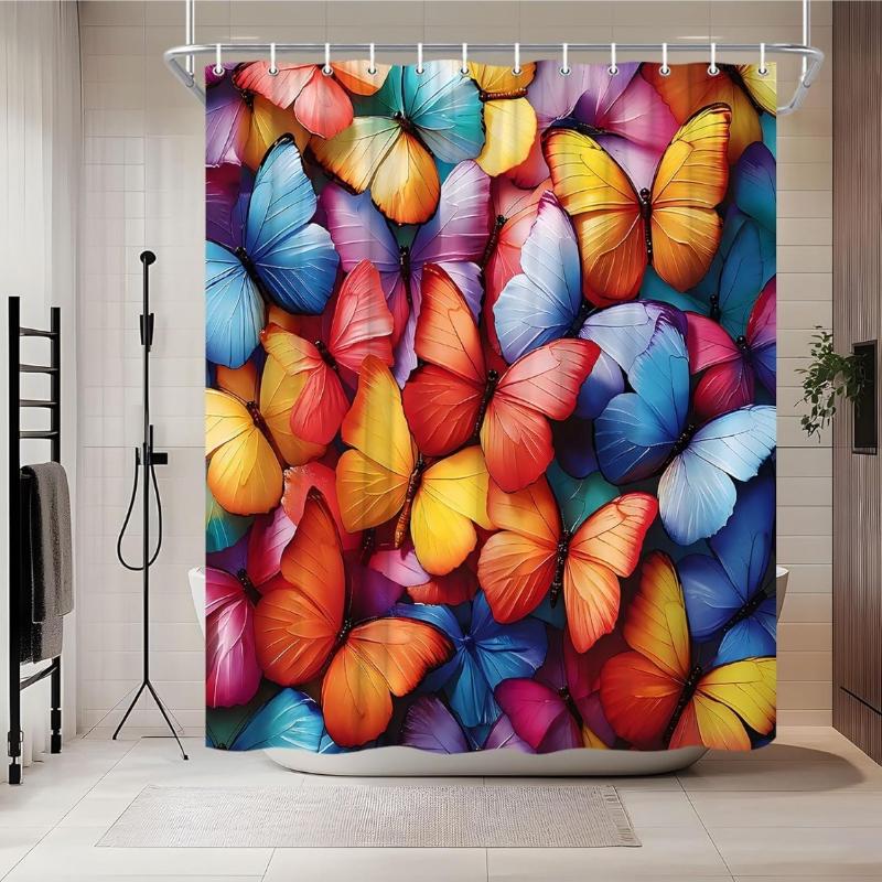 

Colorful Butterfly Watercolor Shower Curtain Aesthetic Multicolored Cute Animal Butterflies Funny Modern Women Charming Elegant W60H190(CM)-1 Pcs
