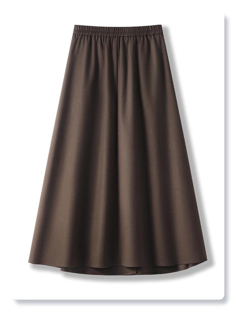 Women's Gray Pleated A-Line Midi Skirt - 2024 Fall/Winter, Elastic Waist, Slimming Fit