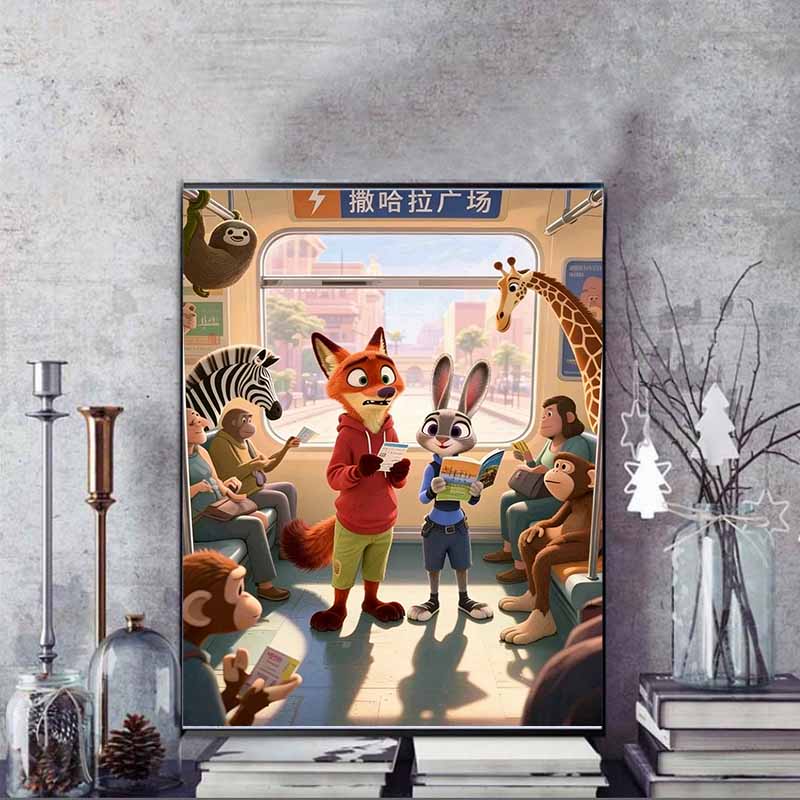 Disney 5D DIY Diamond Painting Zootopia Fan Art Illustration Full Round Diamond Mosaic Cartoon Cross Stitch Artwork for Home Decoration