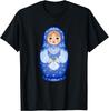 Blue Matryoshka Russian Nesting Doll Graphic Print Short Sleeve Cotton T-Shirt Casual Trip Wear