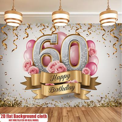 2D Planar Banner, 1 Piece, Background Decoration Photo for 60th Birthday Party Backdrop, Polyester Banner Decoration