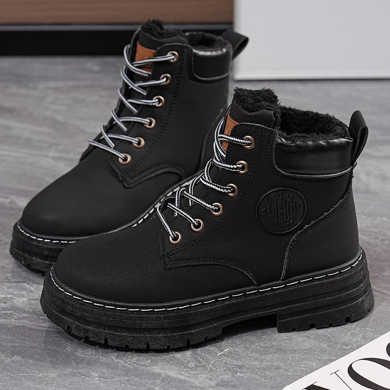 thick-soled Martin boots women's new autumn and winter British wind rhubarb boots velvet cotton shoes resume work short boots