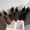 Sheepskin Version~ Retro Belt Buckle Wasteland Western Cowboy Boots Round Head Polished Short Boots Women's Thick-soled Knight Boots