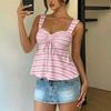 New striped drawstring sling vest, European and American Xiyin best-selling women's top