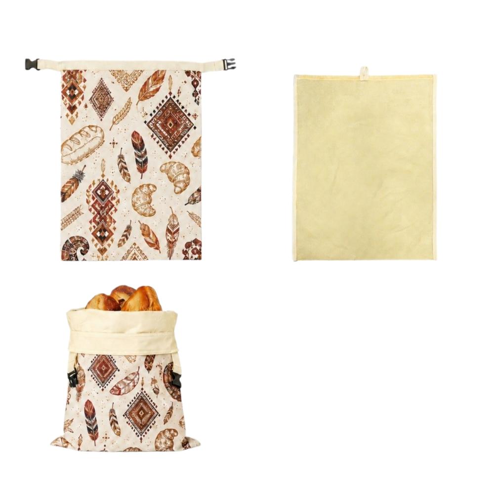 Cotton Beeswax Bread Bags Lock Closure Removable Inner Bag Sourdough Bread Bag Bread Pattern 43x33 Bread Storage Bag for Baking