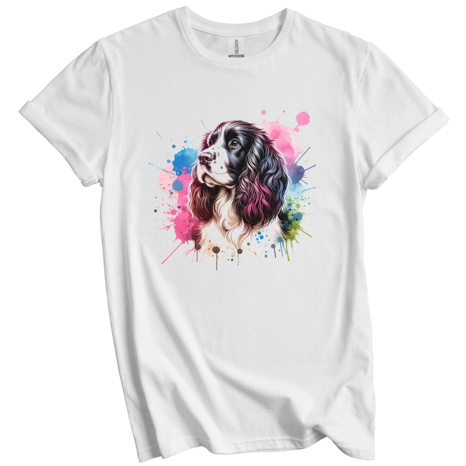 Springer Spaniel Rainbow Watercolor Portrait Dog Lover T-Shirt S