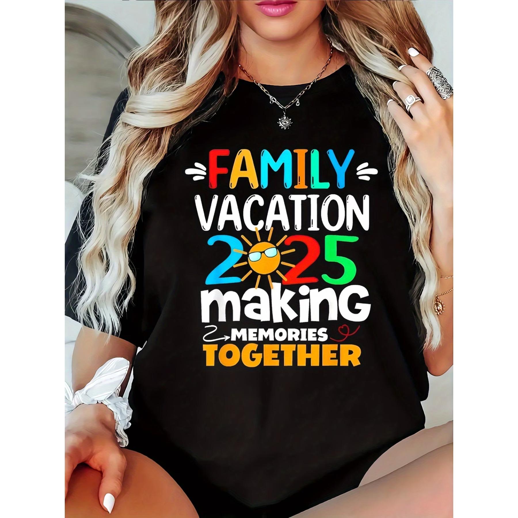 

Women S Casual Family Vacation 2025 Graphic Tee - Short Sleeve, Round Neck, Stretch Fabric, Comfortable All-Season Top S чёрный