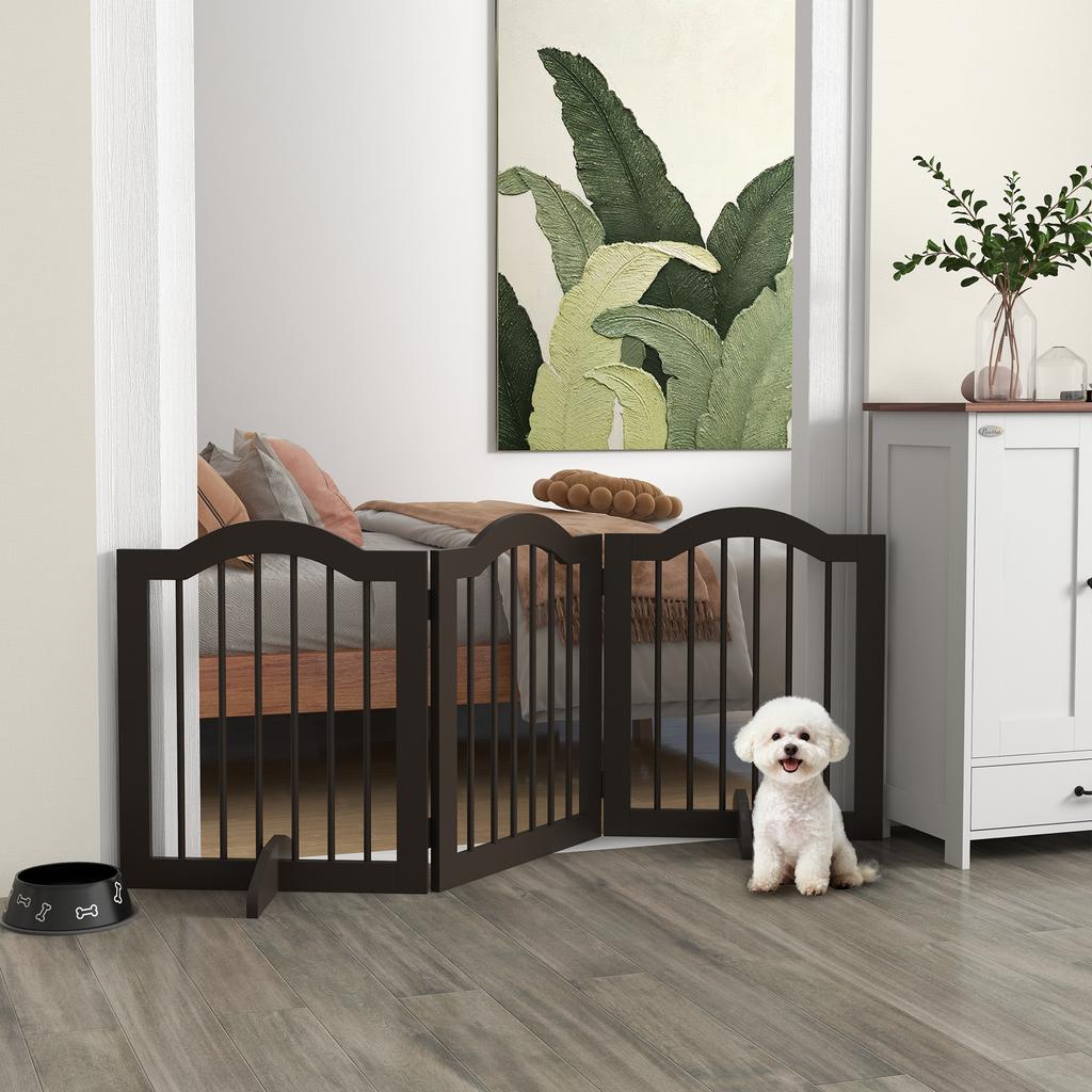 Dog Gate, 3 Panels, Foldable, Solid Wood and MDF, 154.5 X 29.5 X 61 Cm, Coffee