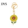 Enamel Keychain Charm Pendant Rhinestones Inlaid Sunflower Design Key Rhinestone Chain with Anti-Oxidation Lobster Clasp Backpacks Accessory