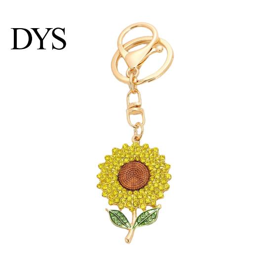 Enamel Keychain Charm Pendant Rhinestones Inlaid Sunflower Design Key Rhinestone Chain with Anti-Oxidation Lobster Clasp Backpacks Accessory