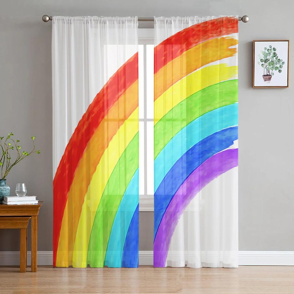 Transparente Vorhänge mit Cartoon-Regenbogenstern, Fenstervorhänge für Wohnzimmer, Schlafzimmer, Jalousien, Kinderzimmer, Heimdekoration
