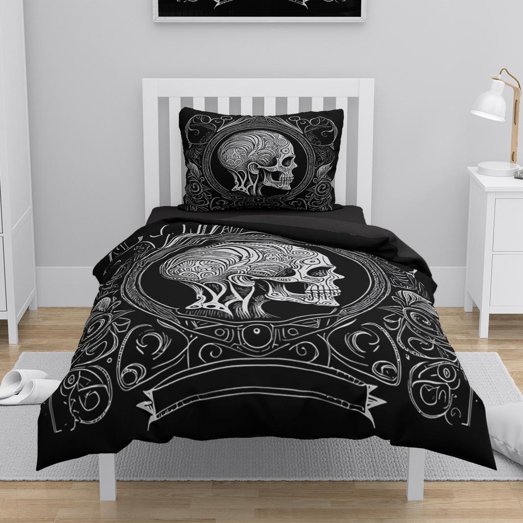 Skull Bedding Set Twin 140x200cm - Vintage Baroque Halloween Duvet Cover 2/3PCS, Luxury Skeleton Comforter cover,Gothic Bed Set