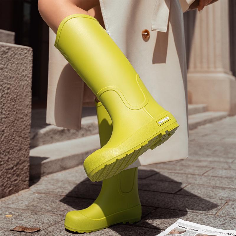 Women's Waterproof High-Top Rain Boots - Non-Slip, Wear-Resistant, Low Heel, Korean Style, Four Seasons Outdoor Use