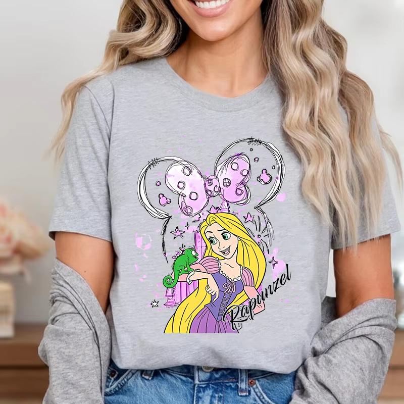Rapunzel Tangled Castle Minnie Summer TShirt Girls Family Mother Daughter Casual Loose Oversized Women Short Sleeve Y2k