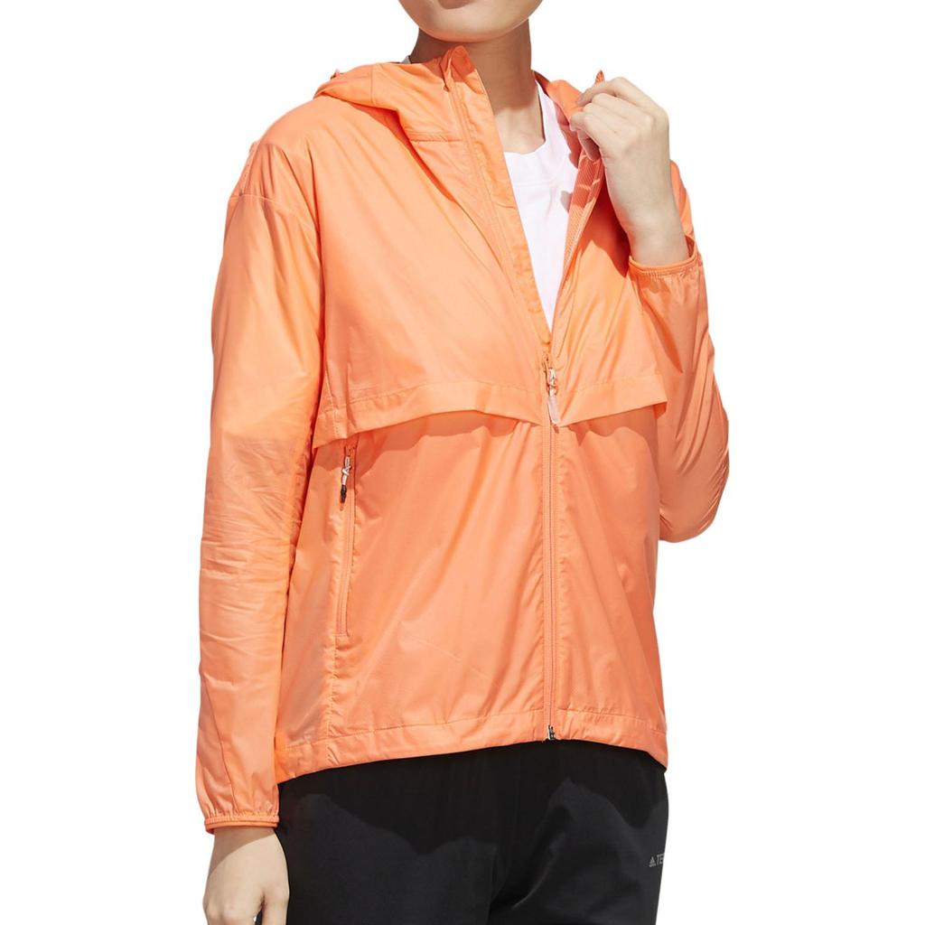 Adidas Logo Hooded Long Sleeve Zip Jacket Women Jackets Orange EH5013