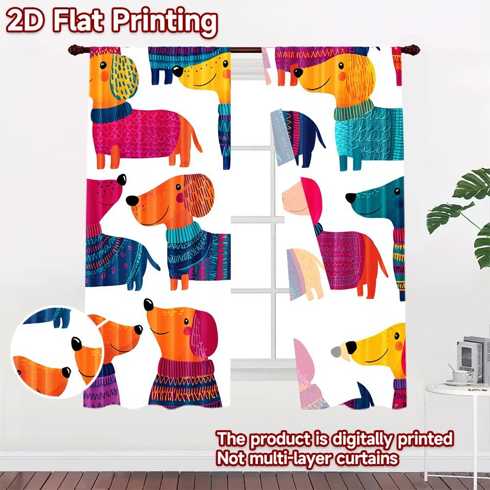 2D flat printing 2pcs Scene Curtains Dachshunds Cute Dogs Digital Printed Polyester Drapes Holiday Decorations Use for Holiday