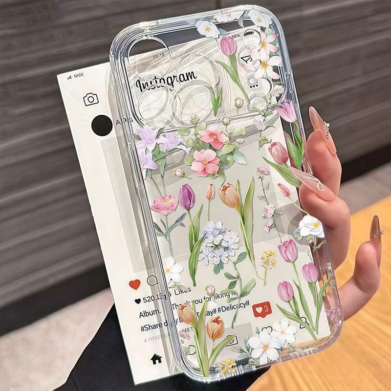 Case For Samsung Galaxy S26Edge S25 S24 S26 Ultra Plus S23 S20 FE Simple Flowers Pattern Silicone Transparent Soft Cover