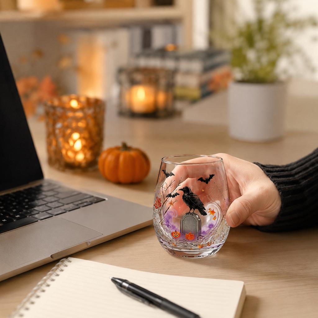 Halloween 3D Glass Cup with Embossed Design Tumbler for Holiday Party and Gifts