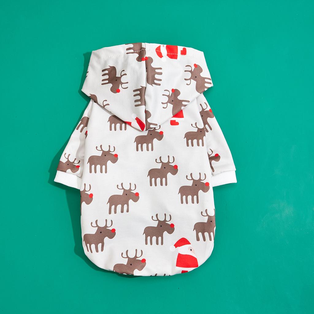 Dog Hoodie  Christmas Shirts Clothes Dog Doggy Small Bell Elk Printed Dog Clothes Dog Sweatshirts Apparel Xmas Pet Turtleneck Pu