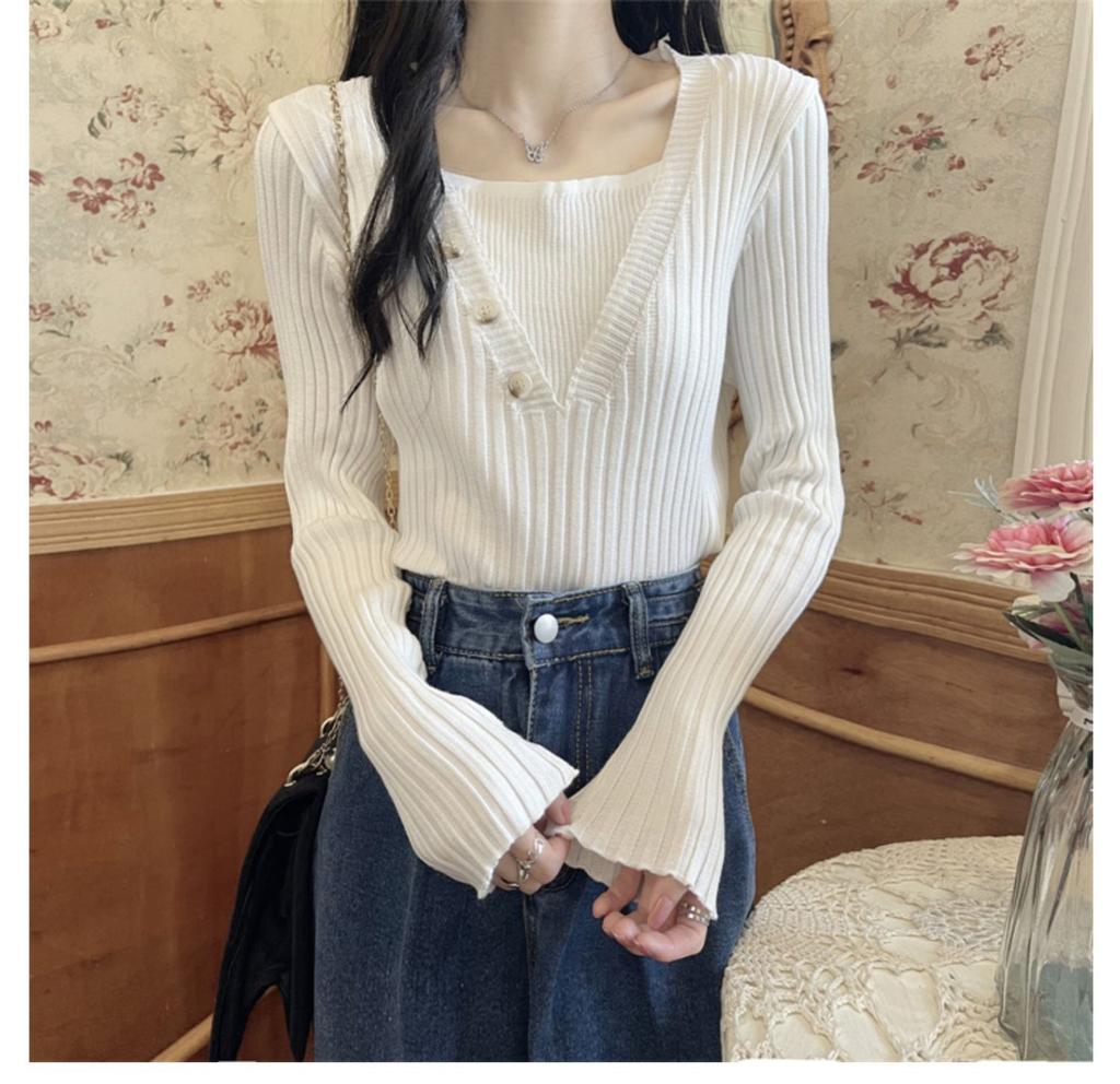 Fake two-piece knitted sweater women's autumn and winter 2025 new slim-fit versatile gentle wind square neck sweater