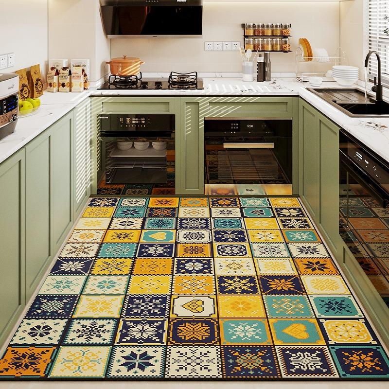Kitchen Floor Mat Pvc Waterproof Green Leather Carpet Non-slip Oil-proof Special Mats Large Area Rug Easy To Clean Alfombra
