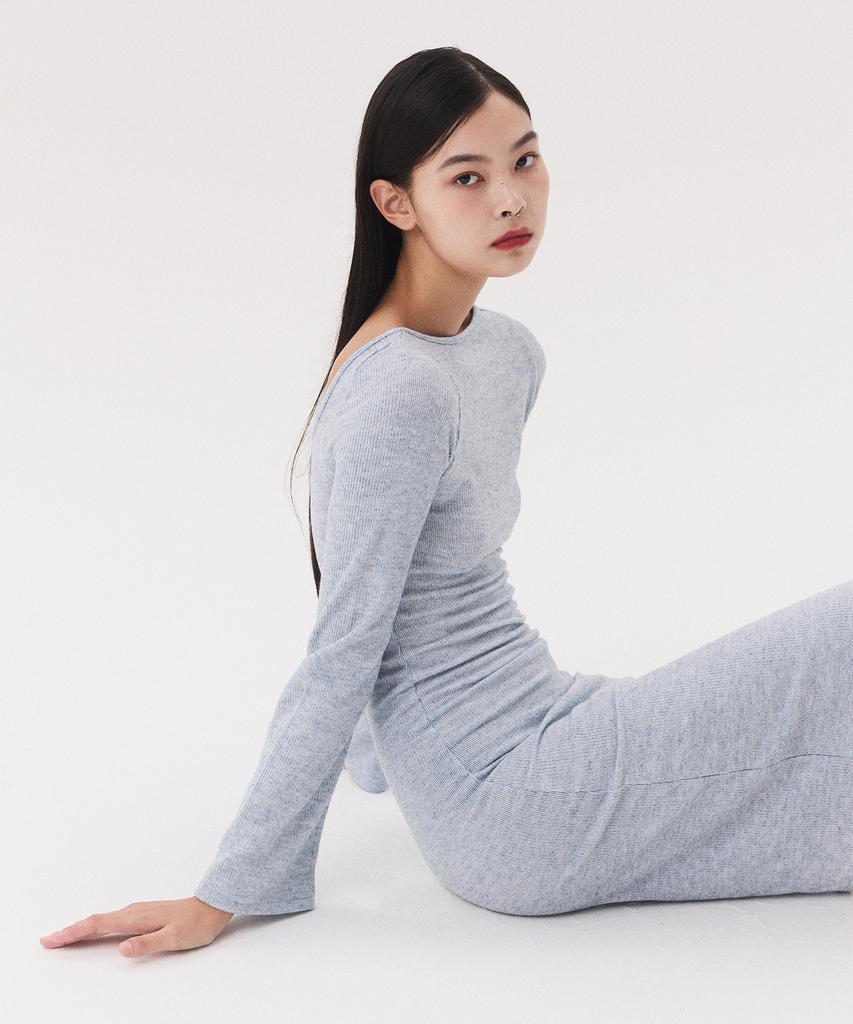 Kkuape Knit Long Slit Dress_Melange Blue