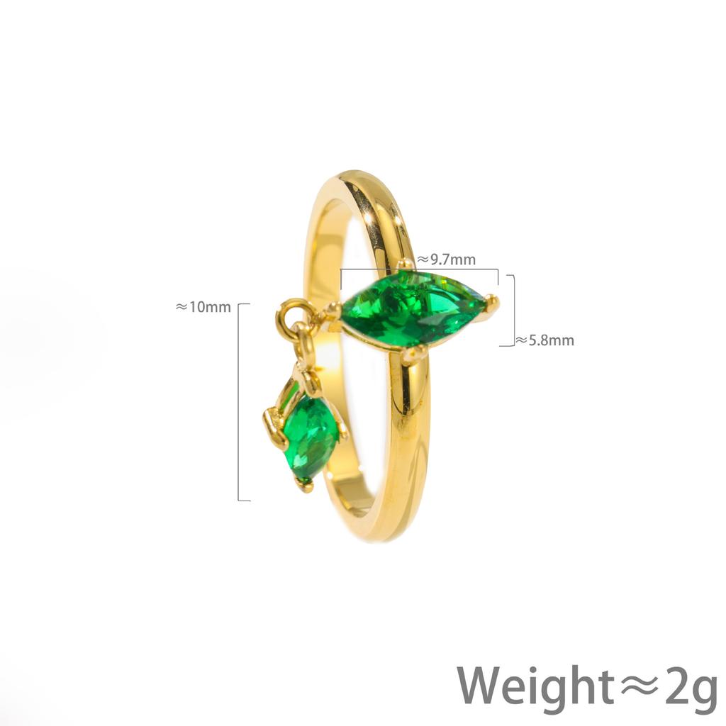 Green Crystal Marquise Stone Tassel Pendant Stainless Steel Rings for Women Vintage Gold CopperColor Wedding Jewelry Minimalist