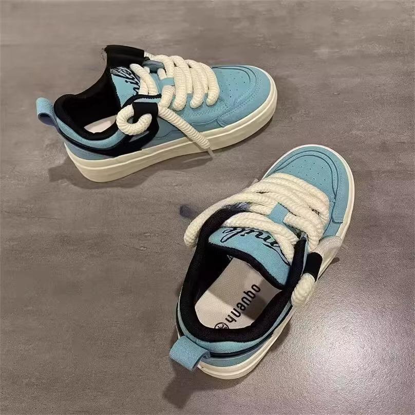 Niche design thick rope bread shoes women's 2025 new fashion chic lace-up white shoes women's casual skateboard shoes