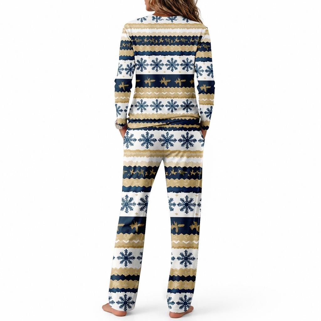 Pajama Set with Round Neck Long Sleeve Top and Wide Leg Pants for Casual Home Wear