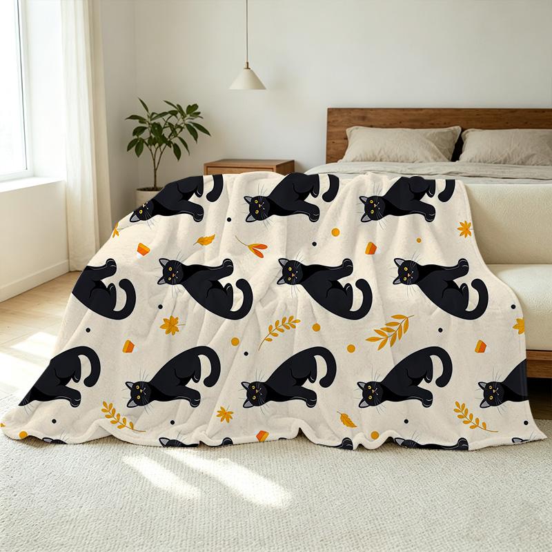 Black Cat Collection Plush Flannel Throw Blanket – Soft, Machine Washable, Cozy for Home, Couch, Office Napping, Christmas & Halloween