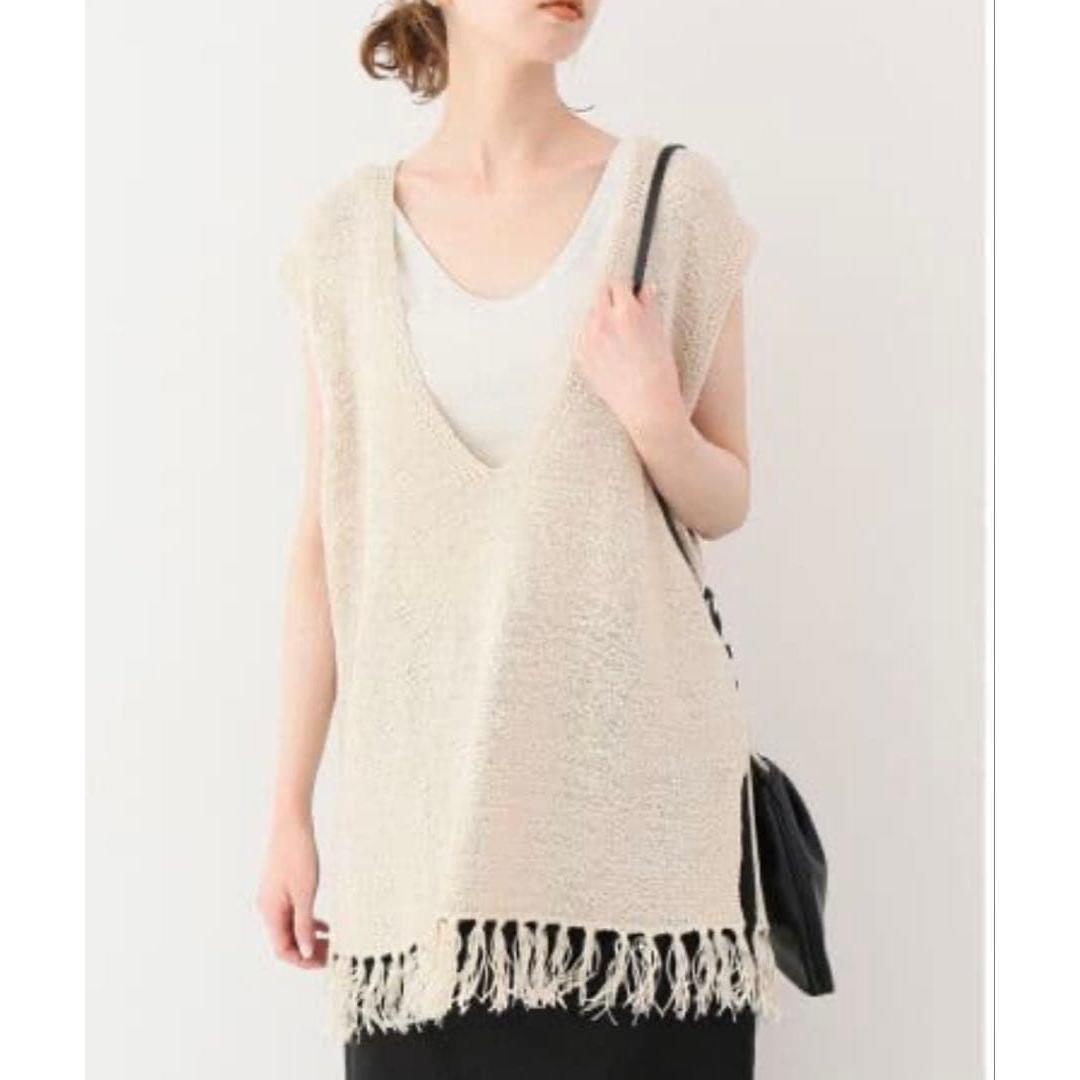 SLOBE IENA linen & cotton fringe vest t30