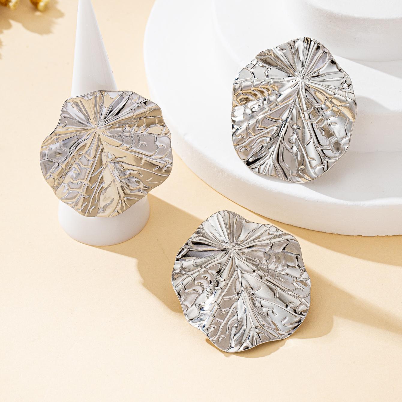 

Women s Jewelry Set, Irregular Round Hammered Pattern Earrings and Ring Set, Suitable for Daily Wear and Vacation Wear