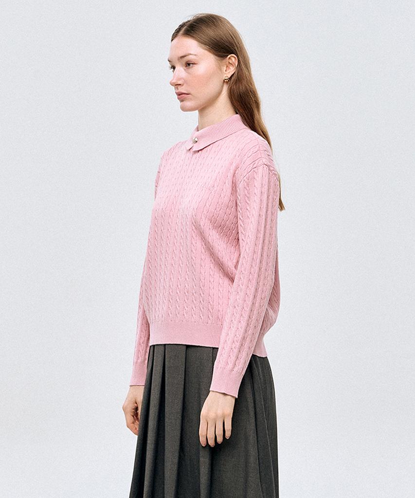 LESONNET Duke Cable Knit Pullover Pink